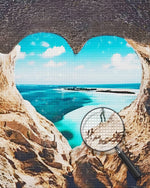 Herzförmiges Loch und blaues Meer Diamond Painting