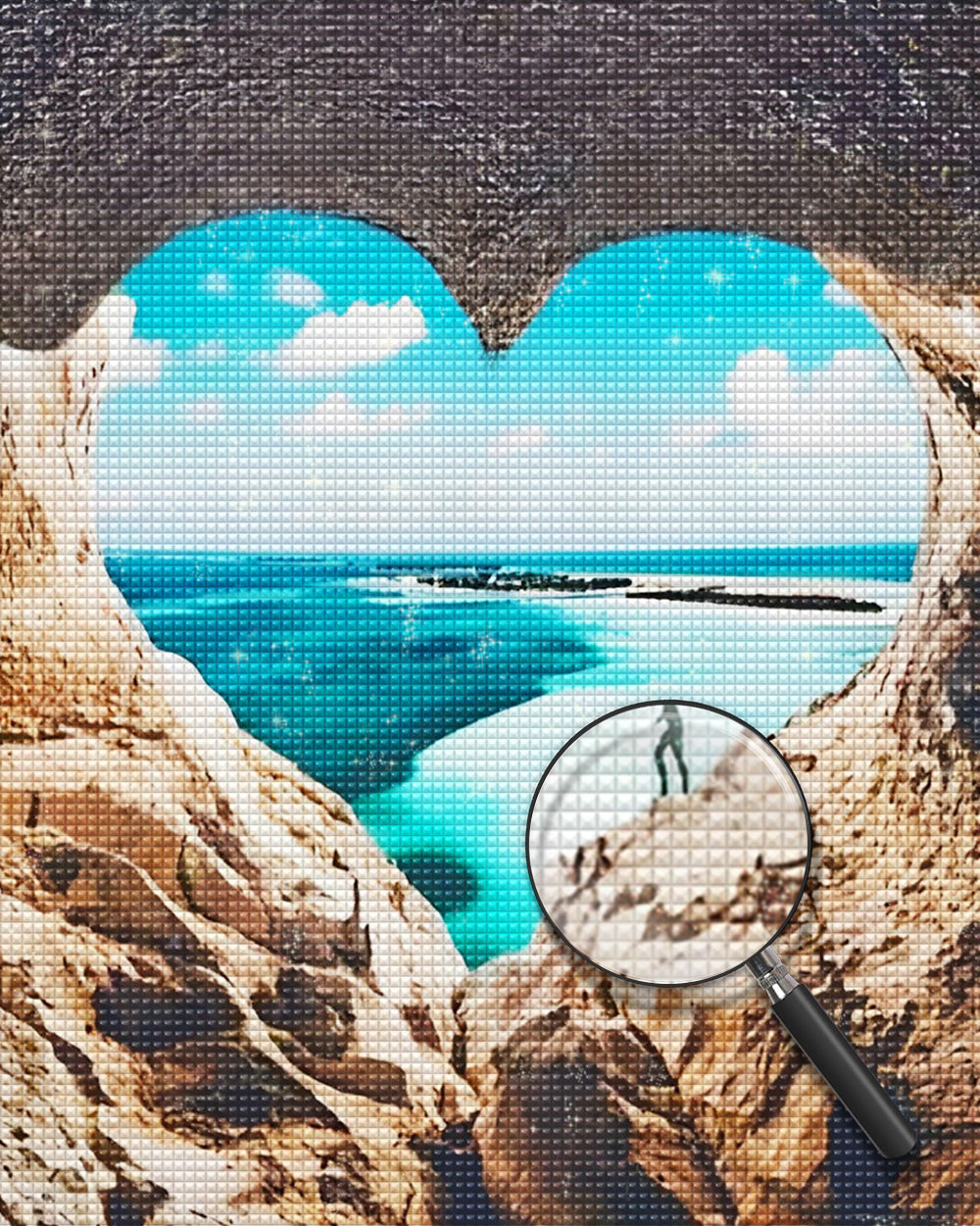Herzförmiges Loch und blaues Meer Diamond Painting