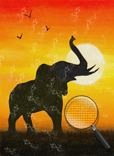 Heulender Elefant bei Sonnenuntergang Diamond Painting