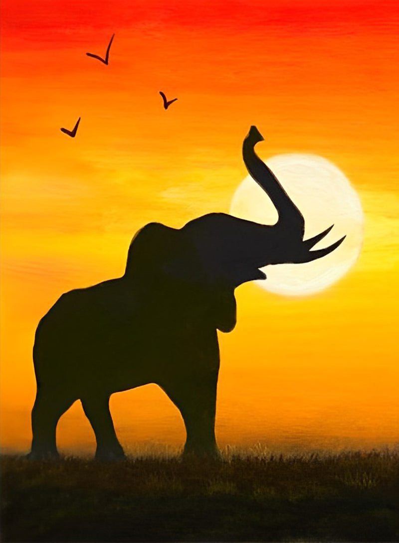 Heulender Elefant bei Sonnenuntergang Diamond Painting