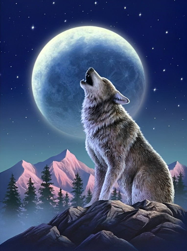 Heulender Wolf auf Felsen Diamond Painting