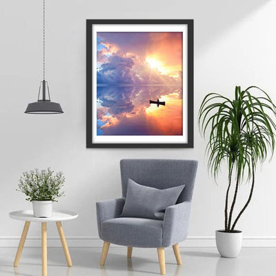 Himmelslandschaft und einsames Boot Diamond Painting