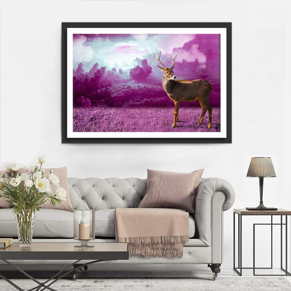 Hirsch auf der lila Prärie Diamond Painting
