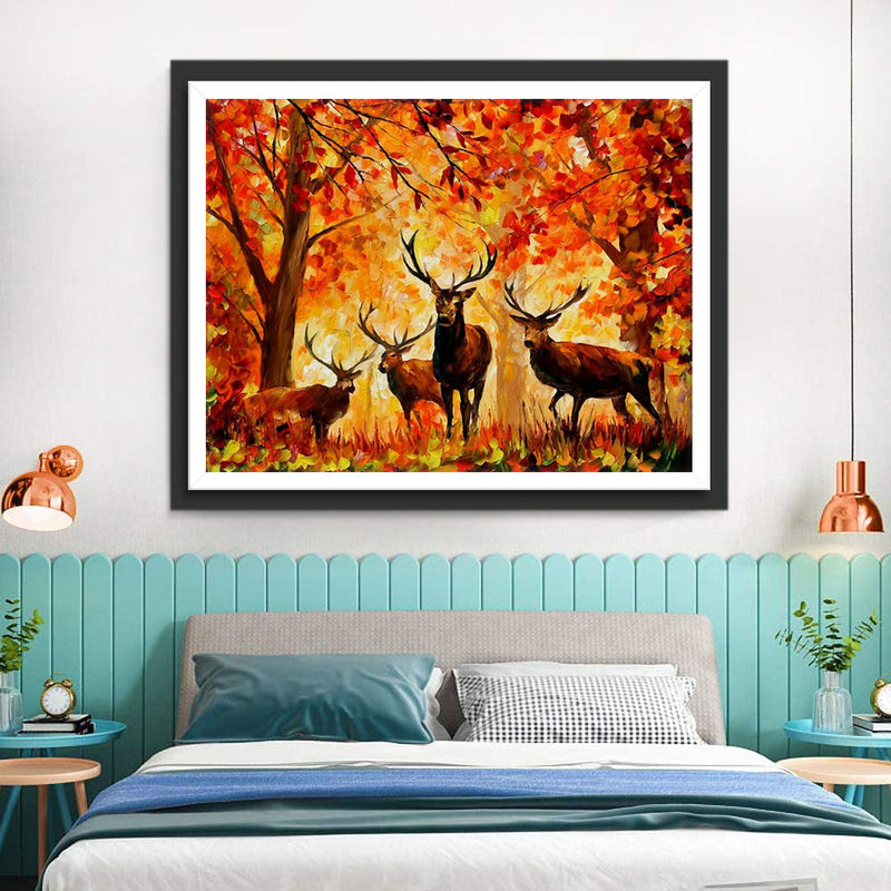 Hirsche im Wald im Herbst Diamond Painting