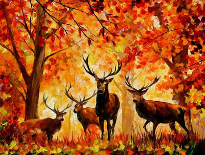 Hirsche im Wald im Herbst Diamond Painting