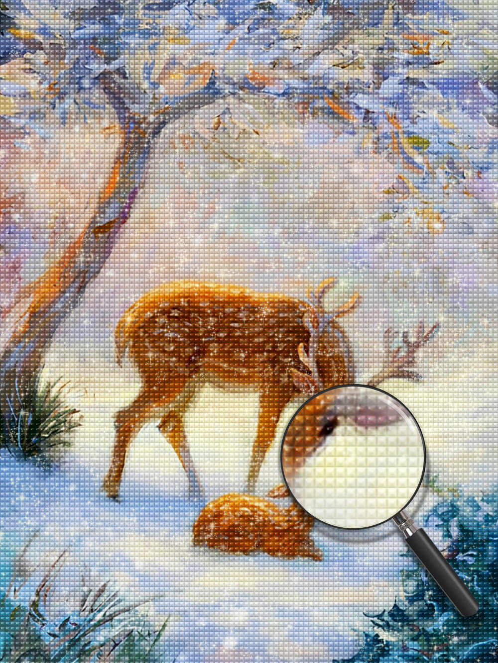 Hirsche unter dem Baum im Winter Diamond Painting