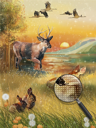 Hirsche Vögel Kaninchen Diamond Painting