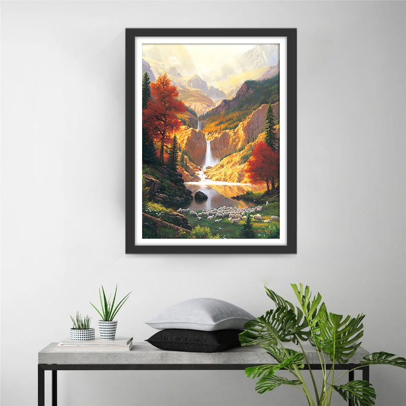 Hochgebirge und Katarakt im Herbst Diamond Painting