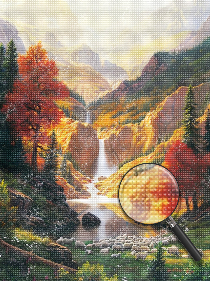 Hochgebirge und Katarakt im Herbst Diamond Painting