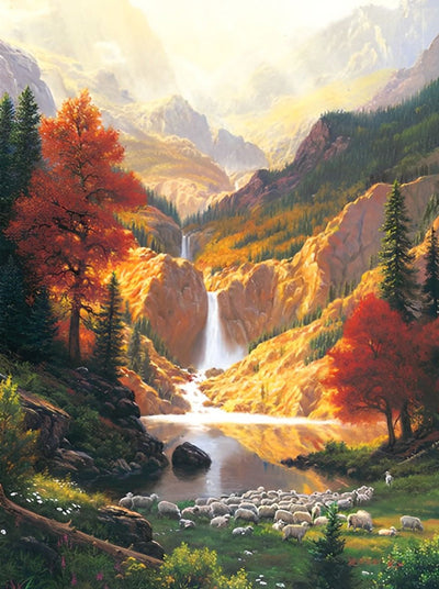 Hochgebirge und Katarakt im Herbst Diamond Painting