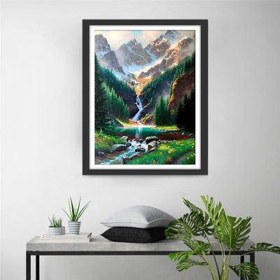 Hochgebirge und Katarakt im Sommer Diamond Painting