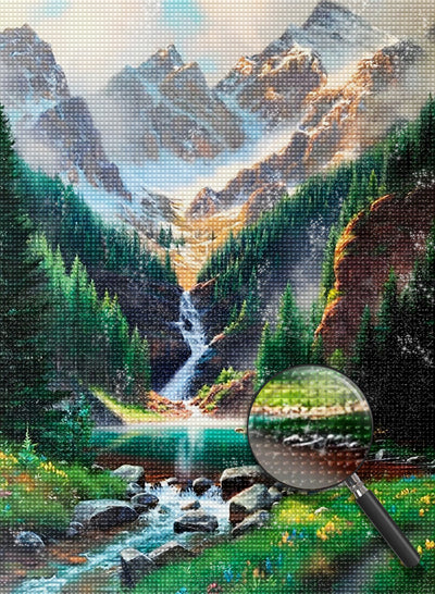 Hochgebirge und Katarakt im Sommer Diamond Painting