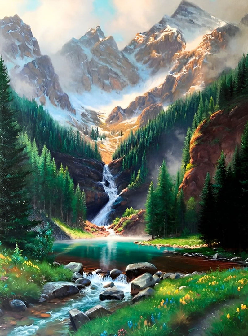 Hochgebirge und Katarakt im Sommer Diamond Painting