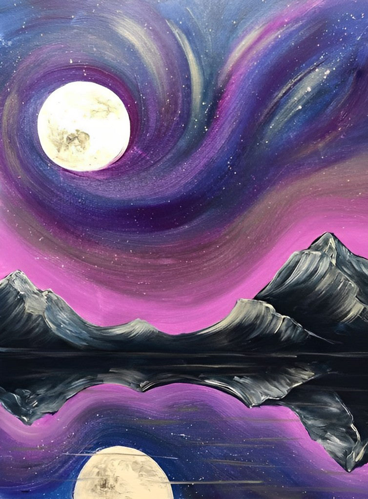 Hochgebirge und Vollmond Diamond Painting