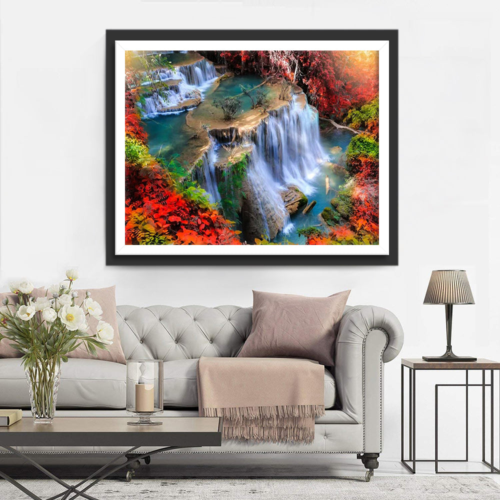 Hochgebirge und Wasserfall Diamond Painting