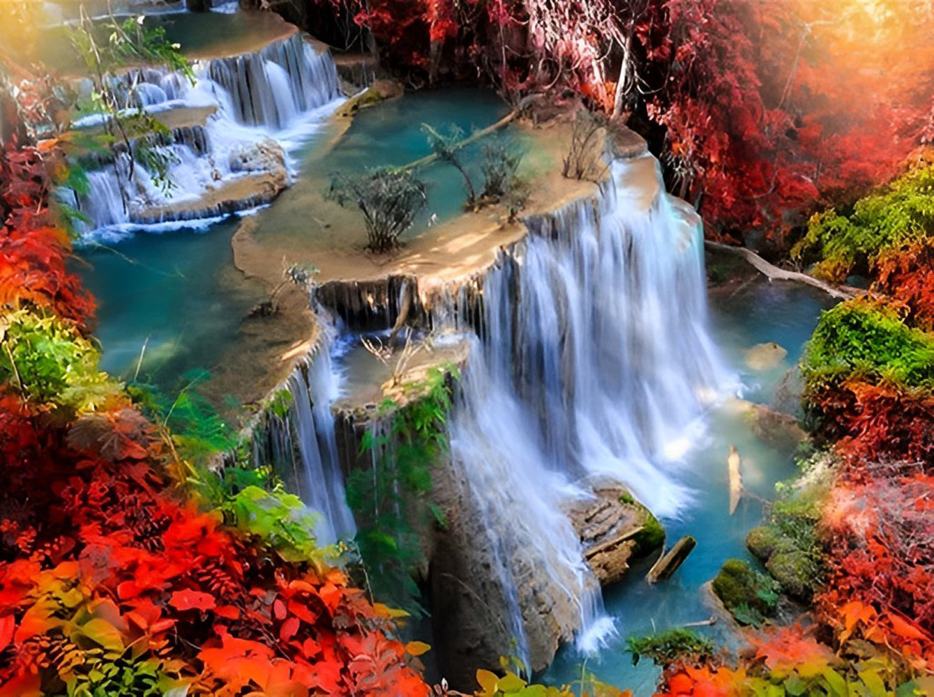 Hochgebirge und Wasserfall Diamond Painting