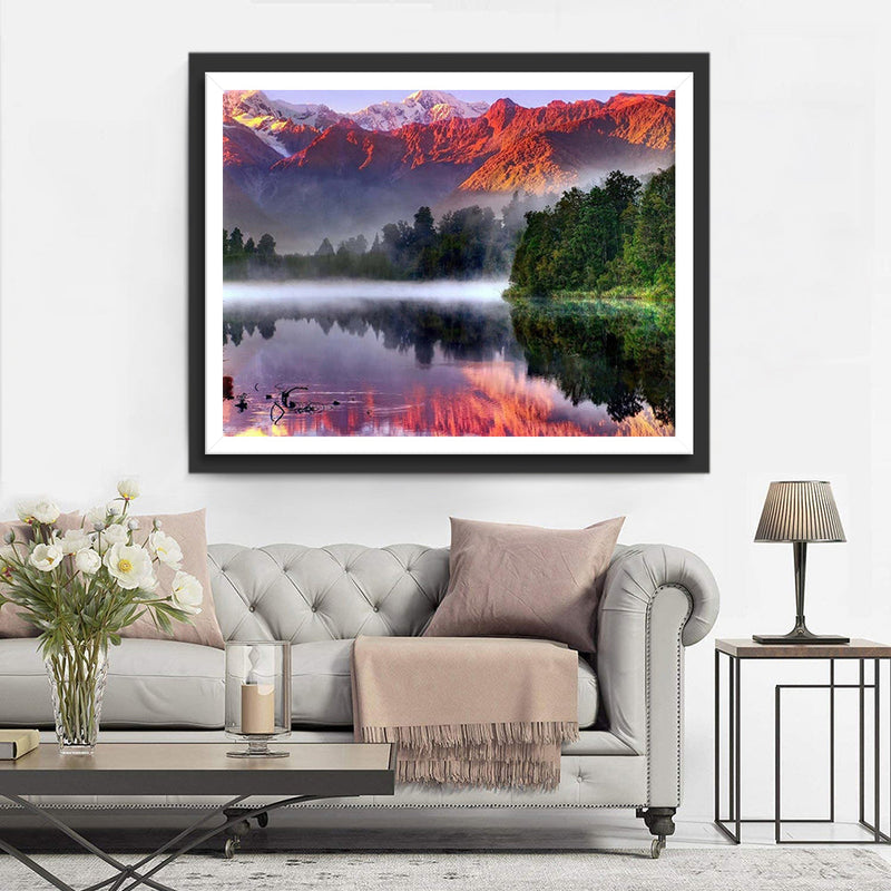 Hochgebirge Wald Spiegelbild Diamond Painting