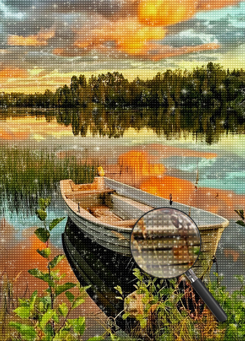 Holzboot auf dem See Diamond Painting