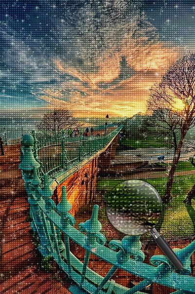 Holzbrücke Sonnenaufgang Diamond Painting