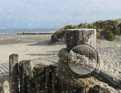 Holzpfahl am Strand Diamond Painting