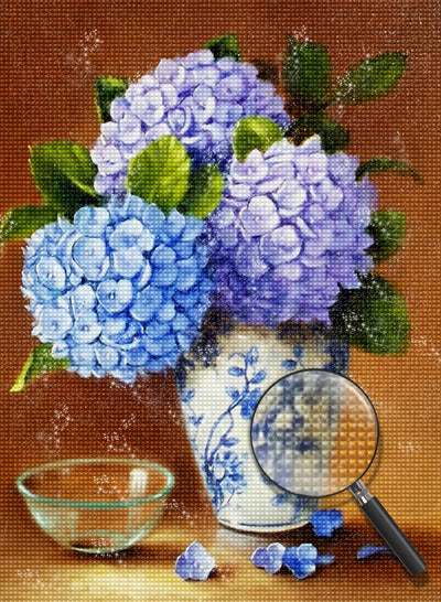 Hortensie in einer Porzellanvase Diamond Painting