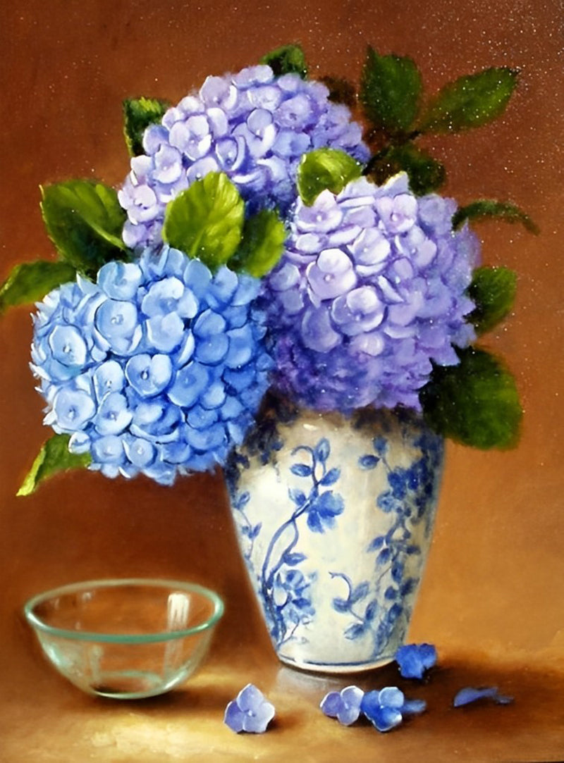 Hortensie in einer Porzellanvase Diamond Painting