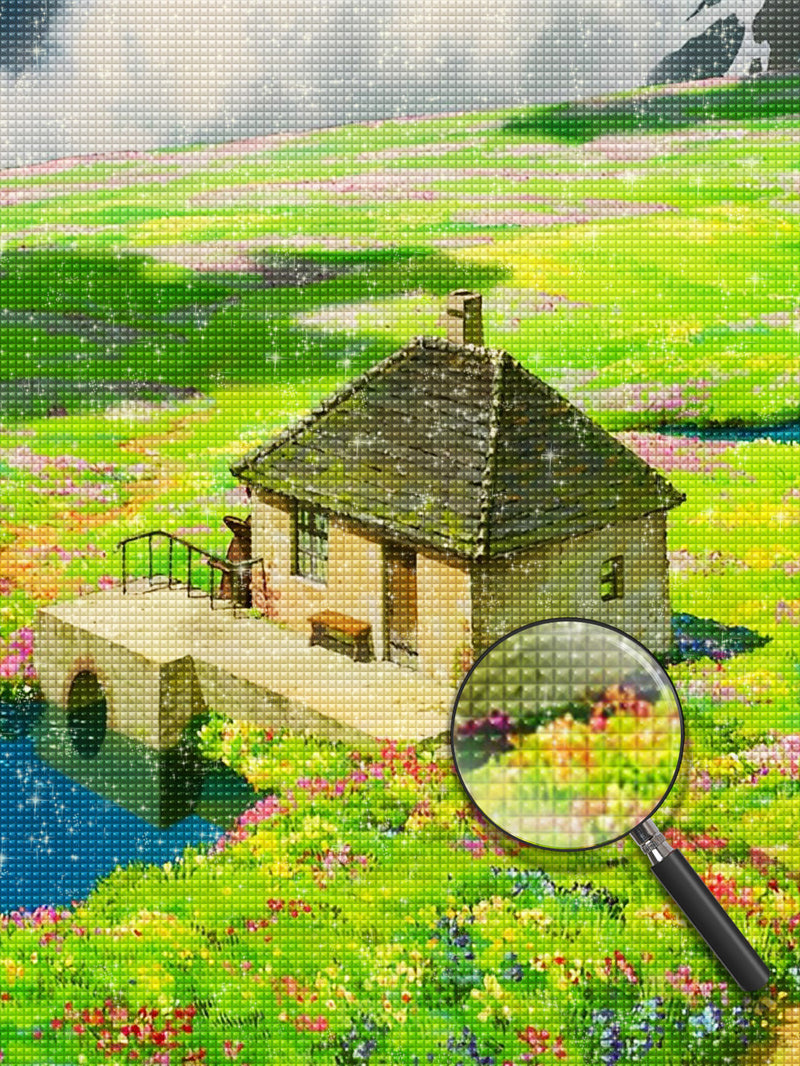 Hütte am grünen Hang Diamond Painting