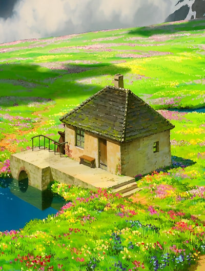 Hütte am grünen Hang Diamond Painting