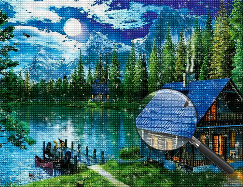 Hütte am See im Sommer Diamond Painting