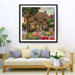 Hütte Blumen Garten Diamond Painting