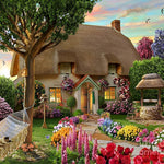 Hütte Blumen Garten Diamond Painting