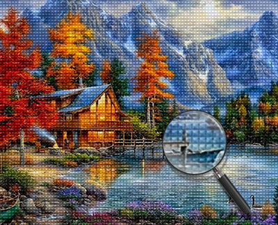 Hütte im Wald im Herbst Diamond Painting