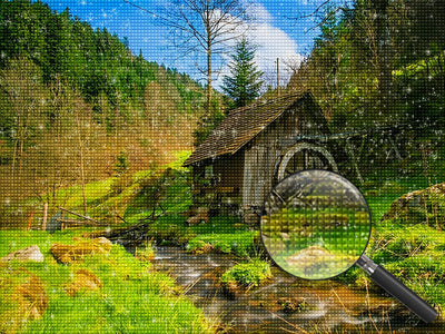 Hütte im Wald in den Bergen Diamond Painting