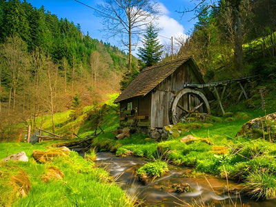 Hütte im Wald in den Bergen Diamond Painting