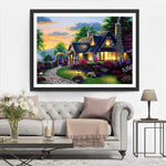 Hütte mit Licht im Wald Diamond Painting