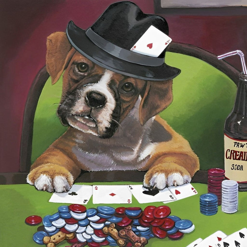 Hund beim Kartenspielen Diamond Painting