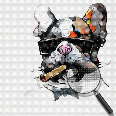 Hund mit Brille und Zigarre Diamond Painting