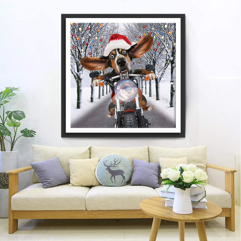 Hund mit dem Motorrad Diamond Painting