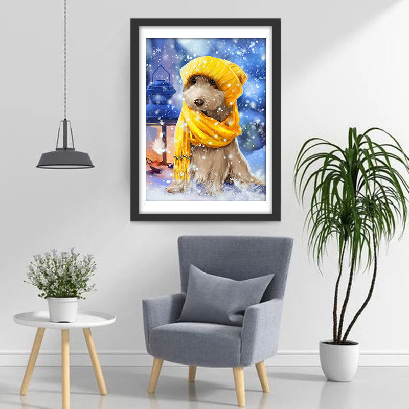 Hund mit Schal und Hut Diamond Painting