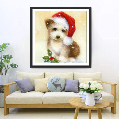 Hund mit Weihnachtsmütze Diamond Painting