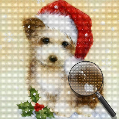 Hund mit Weihnachtsmütze Diamond Painting