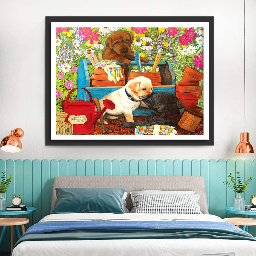 Hunde im Garten Diamond Painting