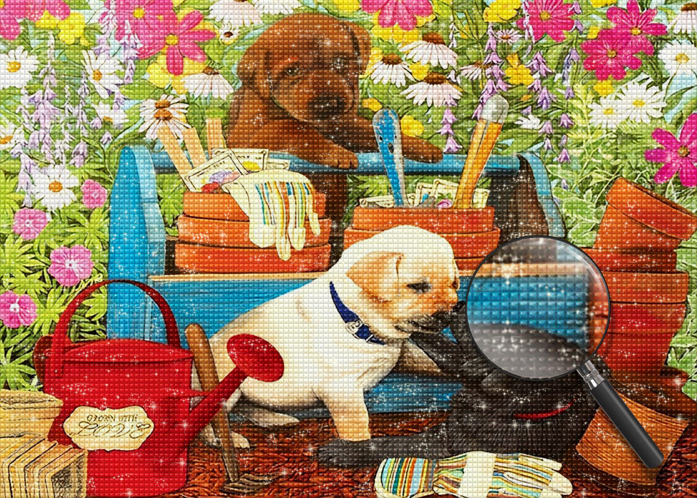 Hunde im Garten Diamond Painting