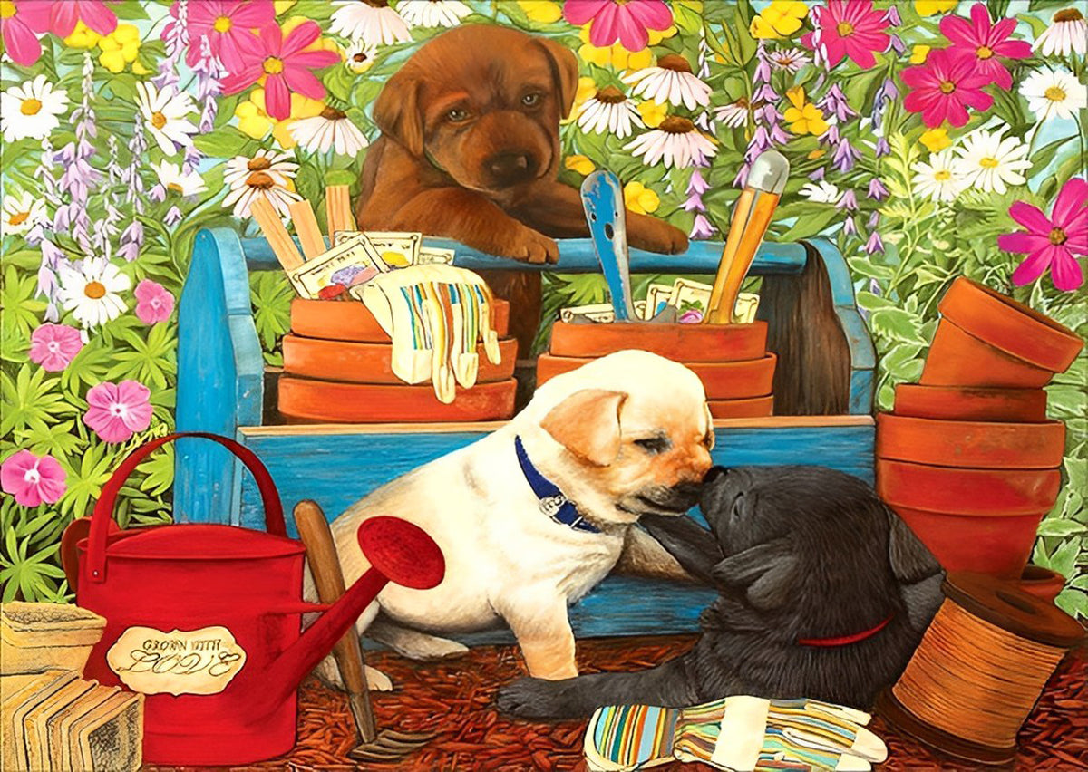 Hunde im Garten Diamond Painting