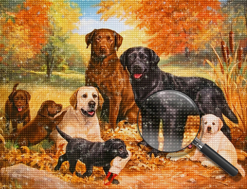 Hunde im Wald im Herbst Diamond Painting