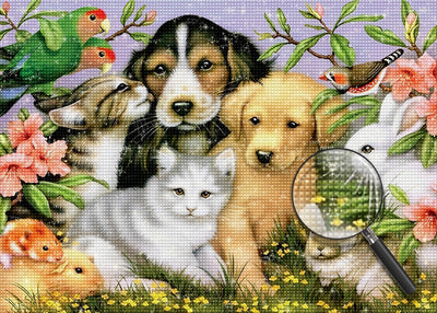 Hunde Katzen Vögel Hasen Blumen Diamond Painting