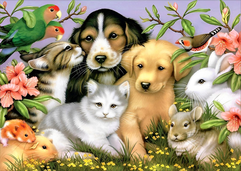 Hunde Katzen Vögel Hasen Blumen Diamond Painting