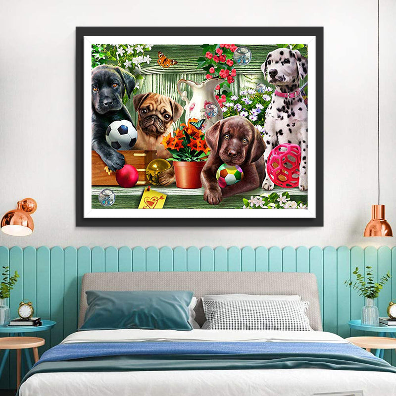 Hunde mit Spielzeugen Diamond Painting