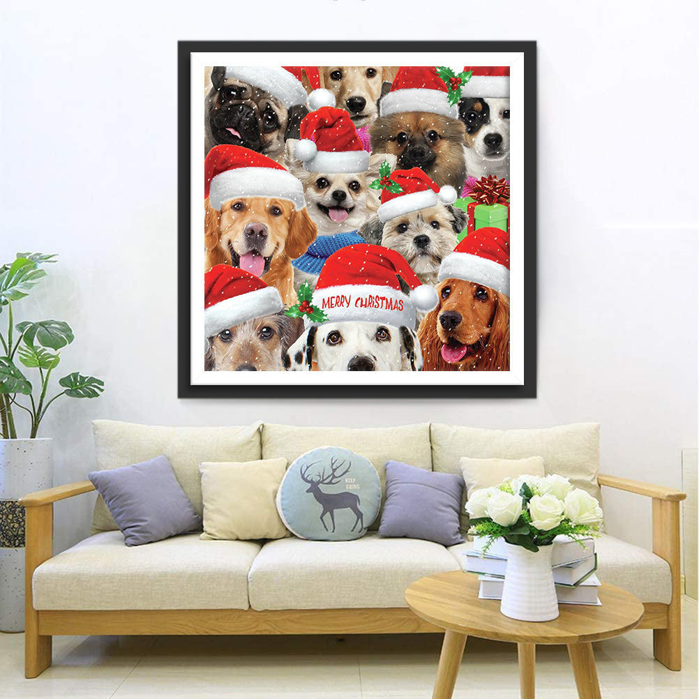 Hunde mit Weihnachtsmützen Diamond Painting