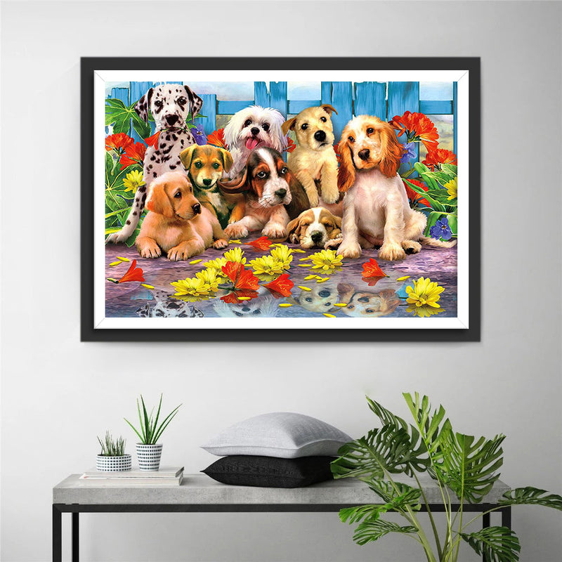 Hunde und Blumen Diamond Painting